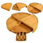 Eco-Friendly CE Certified Cheese Bamboo Board with 4-Piece Bamboo Cutlery Set and Customized Size Charcuterie Board