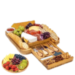 Eco-Friendly Customizable Wedding Bamboo Cheese Board Set 4-Piece Knife Box Dishwasher Safe Rectangle Design for Kitchen Use