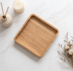 Eco-Friendly Solid Wood Engraved Modern Luxury Tableware Dessert Plate Snack Tray Parties Serving Dried Fruits