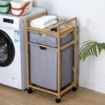 Eco-Friendly Space-Saving Fabric Folding Two-layer Storage Rack for Bedroom Bathroom Sundries Underwear Basket