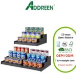 Expandable Bamboo Eco-friendly Detachable 3-Tier Adjustable Can Rack Organizer Holds 24 Cans Black (Patent Pending)