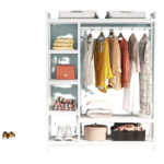 Free Standing Modern Bamboo Heavy Duty Garment Rack with 7 Shelves & 6 Hooks for Home Bedroom Wardrobe Closet Organizer - Image 2