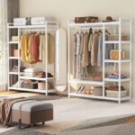 Free Standing Modern Bamboo Heavy Duty Garment Rack with 7 Shelves & 6 Hooks for Home Bedroom Wardrobe Closet Organizer - Image 3