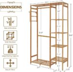 Heavy-Duty Portable 5-Tier Bamboo Clothing Rack Living Room Suitable Wardrobe Closet Organizer Side Hooks for Garments Coat - Image 2