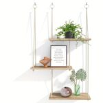 High Quality New Bohemian Style Floating Plant Rack Wooden Wall Decoration Hanging Rope for Bedroom Study Living Room Storage