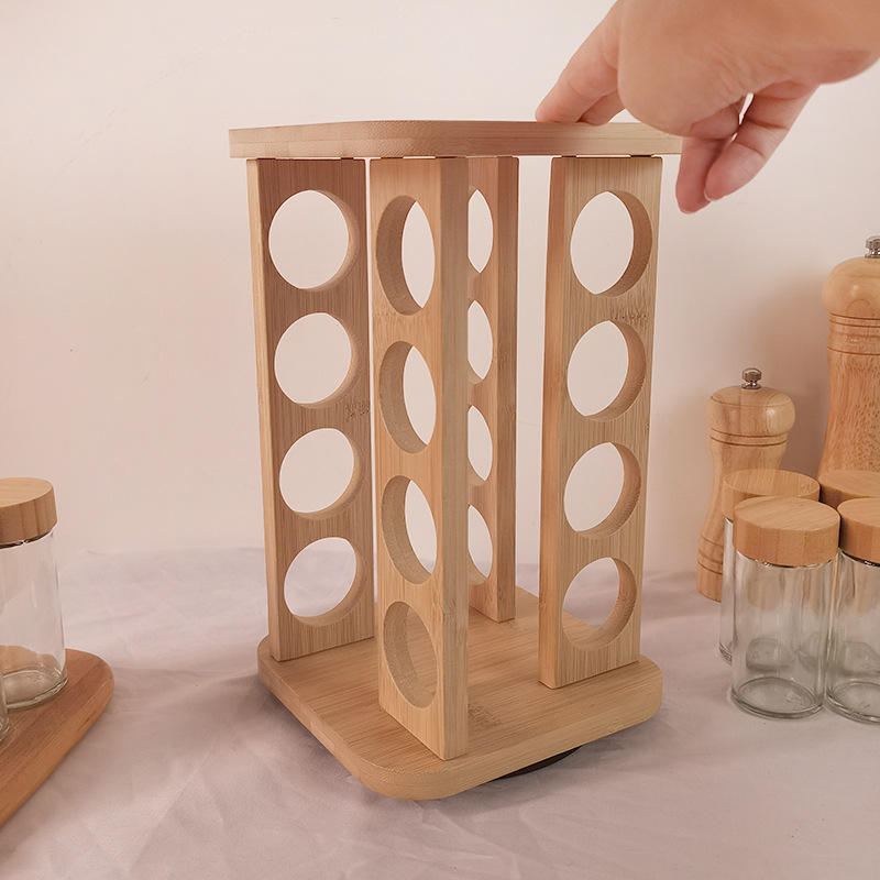 Hot Selling Durable Bamboo Folding Five-Tier Waterproof Minimalist Standing Type Kitchen Rack with Vintage Style Home Use Spices - Image 3