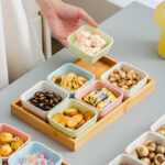 Japanese-style New Chinese Style Ceramic Partitioned Dish Microwavable Dried Fruit Tray Flip Top Lid Living Storage Container - Image 2