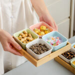 Japanese-style New Chinese Style Ceramic Partitioned Dish Microwavable Dried Fruit Tray Flip Top Lid Living Storage Container - Image 3