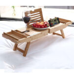 Luxurious Four-Piece Bamboo Bath Tray Foldable Bathtub Caddy