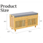 Modern 2-Tier Bamboo Entryway Bench with 2 Doors Padded Seat Cushion 2-Tier Shoe Rack Cabinet Organizer for Living Room Storage - Image 2