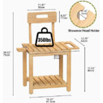 Modern 2-Tier Bamboo Shower Chair Backrest Waterproof Design Storage Shelf Shower Head Holder for Seniors Pregnant Adults - Image 2