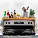 Modern 31.5" Kitchen Countertop Multifunction Non-Folding Spice Rack Organizer 6 Hooks Easy Storage Bamboo Wall Mounted