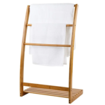 Modern Bamboo Three-Tier Free Standing Bathroom Kitchen Cart with Towel Rack Free Home Storage Organizer Wooden Design