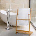Modern Bamboo Three-Tier Free Standing Bathroom Kitchen Cart with Towel Rack Free Home Storage Organizer Wooden Design - Image 2