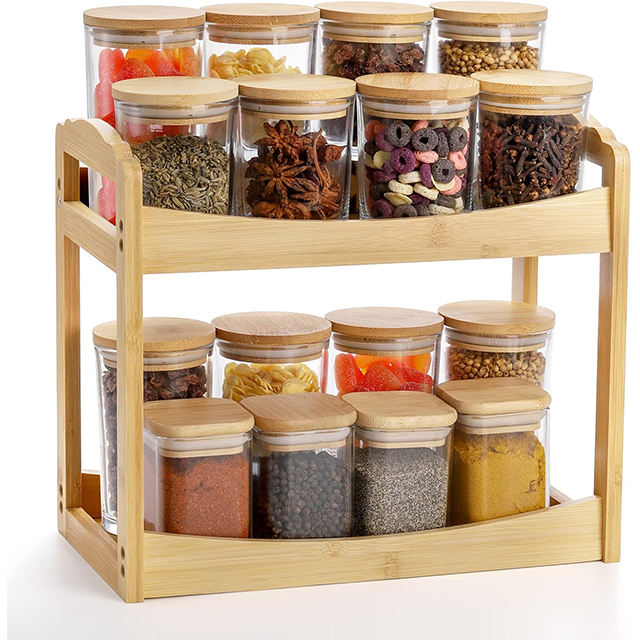 Modern Double Bamboo Sustainable Spice Rack Organizer Cabinet Dinnerware Storage Countertop Shelf Corner Pantry Shelves Kitchen01 Modern Double Bamboo Sustainable Spice Rack Organizer Cabinet Dinnerware Storage Countertop Shelf Corner Pantry Shelves Kitchen - Image 1