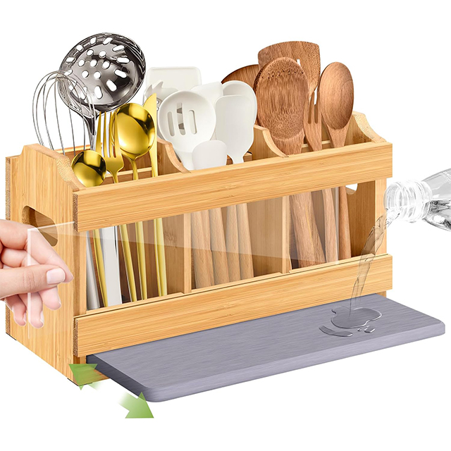 Modern Eco-Friendly Bamboo Non-Folding Kitchen Tableware Stand Multifunction 6-Compartment Cutlery Storage Rack Customizable01 Modern Eco-Friendly Bamboo Non-Folding Kitchen Tableware Stand Multifunction 6-Compartment Cutlery Storage Rack Customizable - Image 1