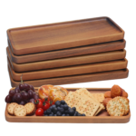Modern Eco-Friendly Rectangle Small Cheese Board Solid Acacia Wood Serving Trays Platters Polished Design for Dishes Plates