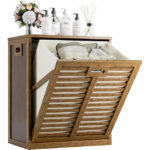 Modern Lightweight Bamboo Multi-functional Laundry Hamper Storage Cabinet Removable Basket 3-Sided Cutout Handles Freestanding