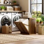 Modern Lightweight Bamboo Multi-functional Laundry Hamper Storage Cabinet Removable Basket 3-Sided Cutout Handles Freestanding - Image 2