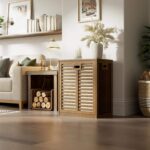 Modern Lightweight Bamboo Multi-functional Laundry Hamper Storage Cabinet Removable Basket 3-Sided Cutout Handles Freestanding - Image 3