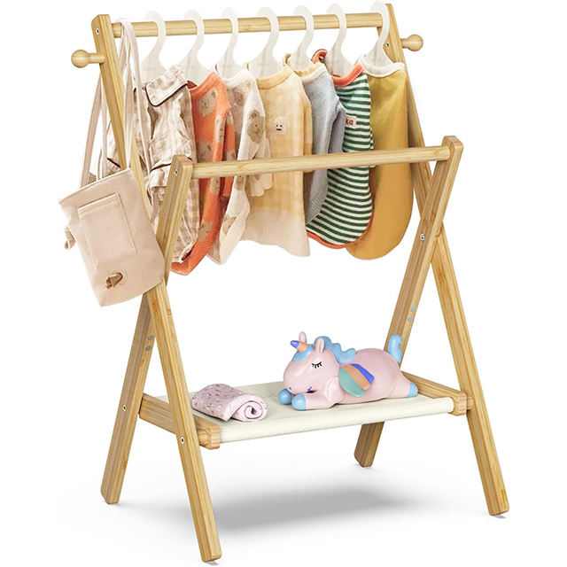 Modern Mini Eco-friendly Foldable Bamboo Closet Rack with Double Rods & Shelf for Baby Clothing Living Room Home Furniture01 Modern Mini Eco-friendly Foldable Bamboo Closet Rack with Double Rods & Shelf for Baby Clothing Living Room Home Furniture - Image 1