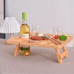 Modern Polished Bamboo Fruit Red Wine Tray Outdoor Picnic Solid Foldable Durable Wine Table Cup Holder - Image 3