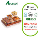 Modern Rectangular Wood Snackle Box with Gold Handles Divided Compartments Lids for Dry Fruit Candy Condiments-Home Tray