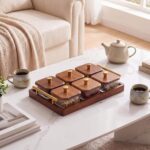 Modern Rectangular Wood Snackle Box with Gold Handles Divided Compartments Lids for Dry Fruit Candy Condiments-Home Tray - Image 2
