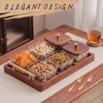 Modern Rectangular Wood Snackle Box with Gold Handles Divided Compartments Lids for Dry Fruit Candy Condiments-Home Tray - Image 3