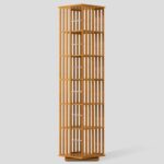 Modern Rotating 360 Degree Bamboo Wood Floor Standing 6-Tier Multi-functional Home Furniture Bookshelf Tower Narrow Design for