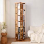 Modern Rotating 360 Degree Bamboo Wood Floor Standing 6-Tier Multi-functional Home Furniture Bookshelf Tower Narrow Design for - Image 2