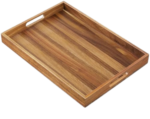 Modern Single-Tier Natural Wood Fruit Tray Decorative Handles Unfinished Serving Tray for Living Room for Food Gift Tray