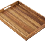 Modern Single-Tier Natural Wood Fruit Tray Decorative Handles Unfinished Serving Tray for Living Room for Food Gift Tray