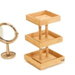 Modern Solid Bamboo Multi-Layer Display Rack for Nail Polish & Lipstick Rotatable with Aromatherapy Essential Oil Storage Holder