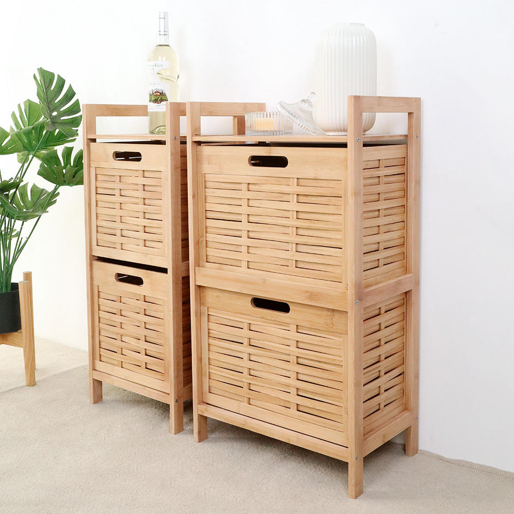 Modern Standing Type Bamboo Bedside Storage Cabinet with Four Layers Multifunctional for Bedroom Sundries-Narrow Size Options - Image 3