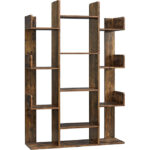 Modern Tree-Shaped Wood Bookcase 13 Storage Shelves Rounded Corners Compact Multi-functional Home Furniture 9.8" X 33.9" X 55.1"