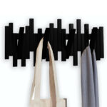 Modern Unique Bamboo Multi Hook Coat Rack Space-Saving 4 Flip-Down Hooks for Hanging Coats & Clothes
