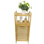 Multi-Layer Fabric Bamboo Storage Rack Home Use Foldable Laundry Basket with Space Saving Feature for Bathroom Storage