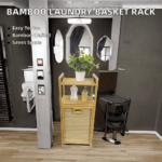 Multi-Layer Fabric Bamboo Storage Rack Home Use Foldable Laundry Basket with Space Saving Feature for Bathroom Storage - Image 3