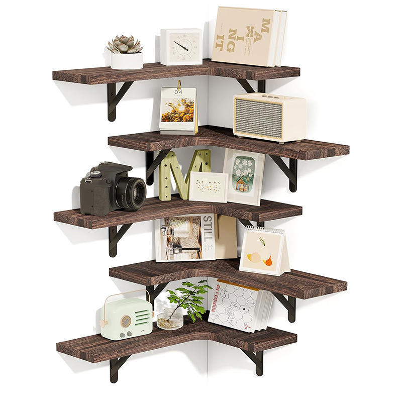 Multi-layer Wooden Corner Storage Rack Wall-Hanging Iron-Wood for Kitchen Living Room 5-Layer Design for Dinnerware Organization01 Multi-layer Wooden Corner Storage Rack Wall-Hanging Iron-Wood for Kitchen Living Room 5-Layer Design for Dinnerware Organization - Image 1