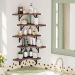 Multi-layer Wooden Corner Storage Rack Wall-Hanging Iron-Wood for Kitchen Living Room 5-Layer Design for Dinnerware Organization - Image 2