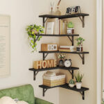 Multi-layer Wooden Corner Storage Rack Wall-Hanging Iron-Wood for Kitchen Living Room 5-Layer Design for Dinnerware Organization - Image 3