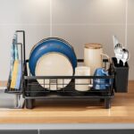 Multifunctional Metal Kitchen Dish Rack with Bowl and Chopstick Organizer Modern Non-Folding Countertop Drain Rack