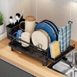 Multifunctional Metal Kitchen Dish Rack with Bowl and Chopstick Organizer Modern Non-Folding Countertop Drain Rack - Image 2