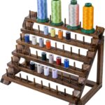 MyGift 60-Spools Rustic Burnt Solid Wood Tabletop Thread Storage Organizer Display Stand Spool Holder for Embroidery Quilting
