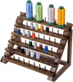 MyGift 60-Spools Rustic Burnt Solid Wood Tabletop Thread Storage Organizer Display Stand Spool Holder for Embroidery Quilting
