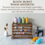 MyGift 60-Spools Rustic Burnt Solid Wood Tabletop Thread Storage Organizer Display Stand Spool Holder for Embroidery Quilting - Image 3