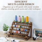 MyGift 60-Spools Rustic Burnt Solid Wood Tabletop Thread Storage Organizer Display Stand Spool Holder for Embroidery Quilting - Image 2