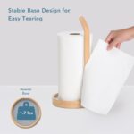 Natural Bamboo Paper Towel Stand with Handle Standard Size Kitchen Counter Holder for Tissue & Roll Paper - Image 2