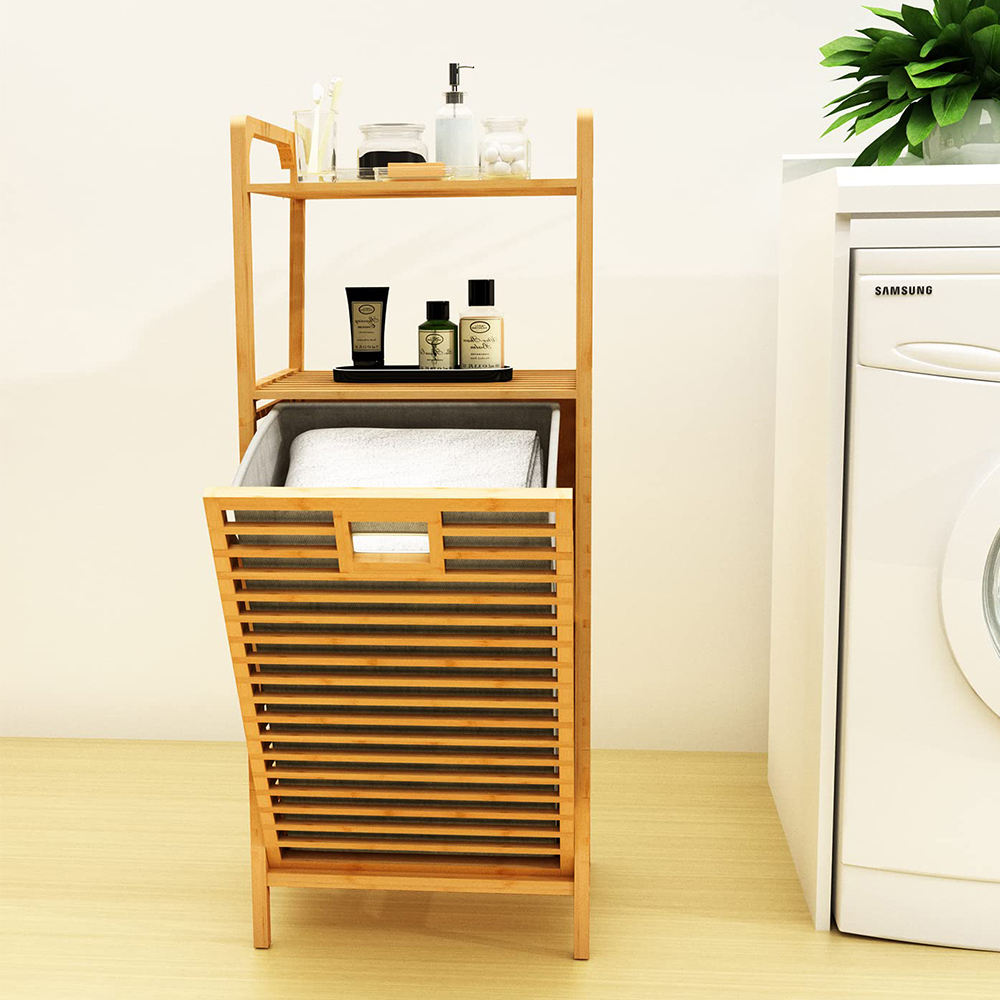 OEM and ODM Freestanding Tilt-Out Dual Compartments Storage Bamboo Laundry Hamper Eco-Friendly Basket for Laundry Sorting01 OEM and ODM Freestanding Tilt-Out Dual Compartments Storage Bamboo Laundry Hamper Eco-Friendly Basket for Laundry Sorting - Image 1